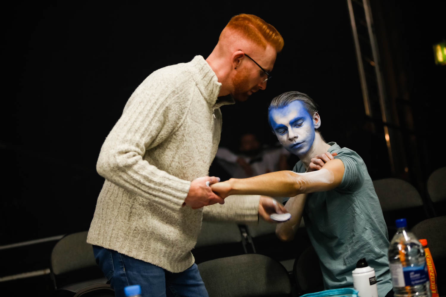 Director Simon Wegrzyn with actor Charles Adey getting ready for the show - City Academy Actors Company